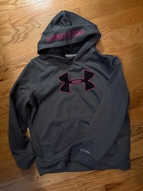 Under Armour Charcoal Hoodie with Pink-Outlined Logo